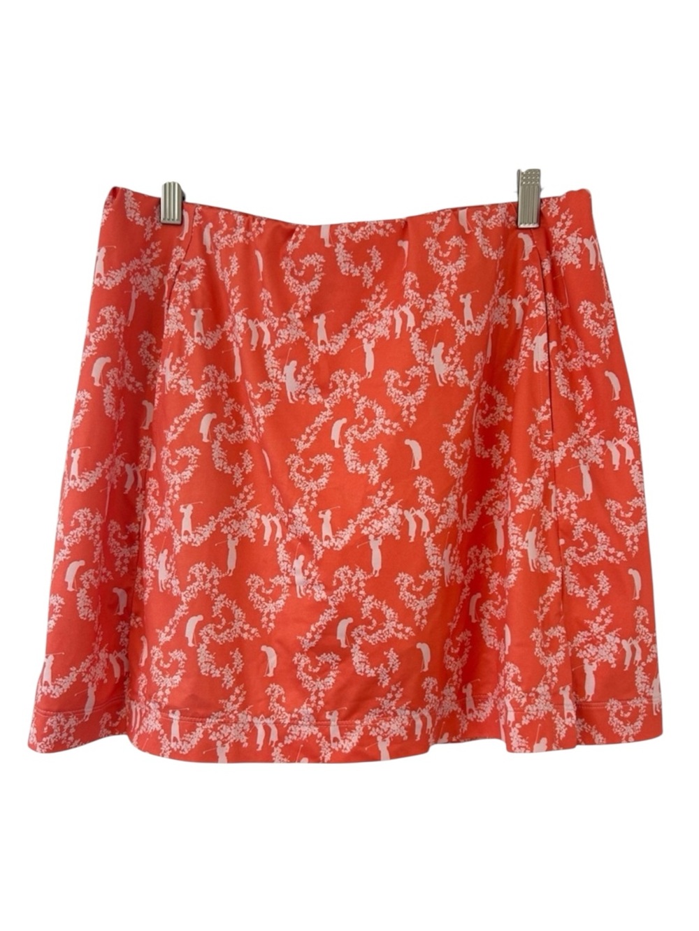 NIKE Golf FitDry Skirt Skort Size M Golfer Print Orange Coral White Stretch